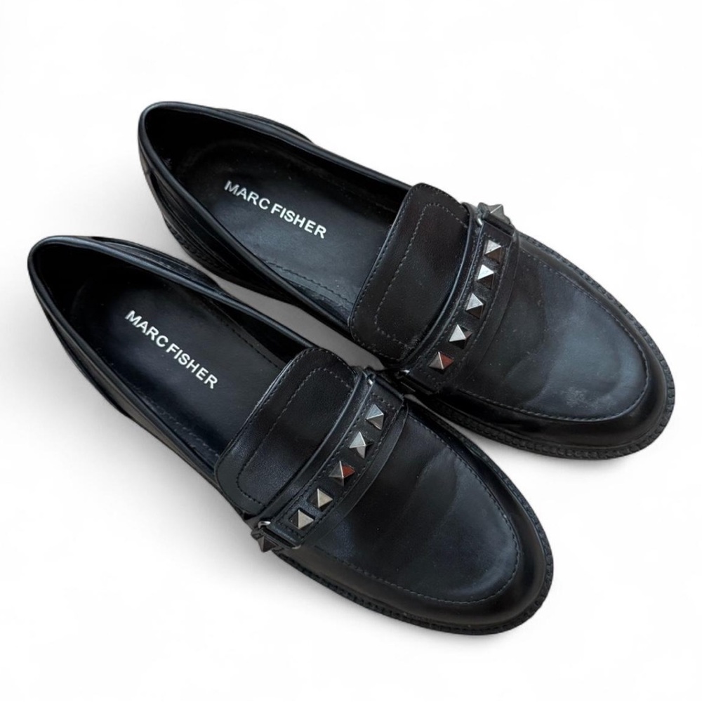 Marc Fisher Black Loafers with Metal Studs